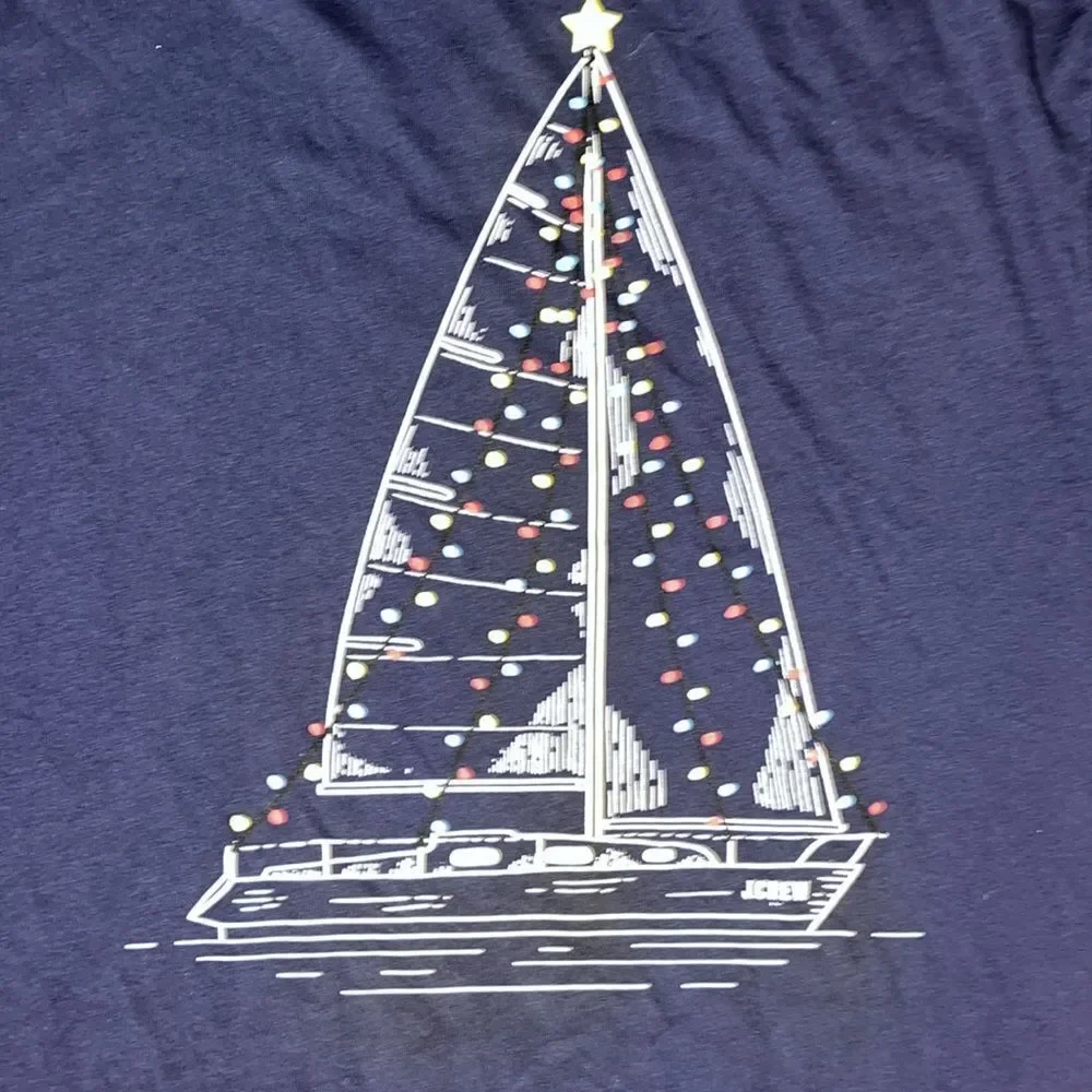 New Retro J Crew Christmas tree sailboat yacht holiday lights sailing T shirt L